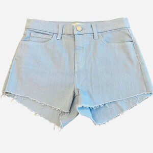 L' AGENCE Audrey Light Blue Stretch Denim Raw Hemline MidRise Shorts Size 25 NWT